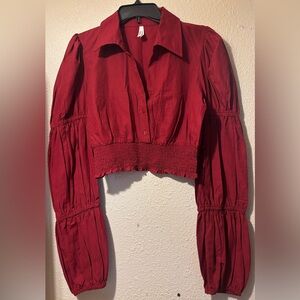 Truth Red Puff Sleeve Smocked Blouse